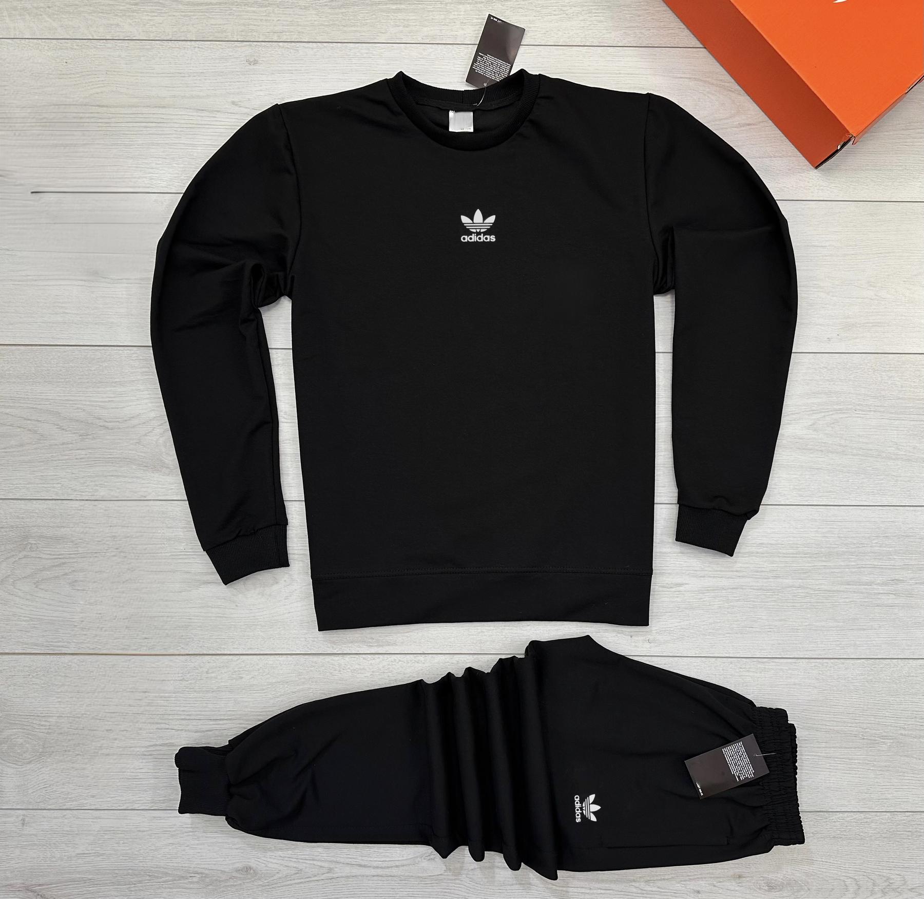 Комплект Світшот + Штани Adidas чорний двонитка демісезонний зручний трикотажний для навчання та прогулянок костюм