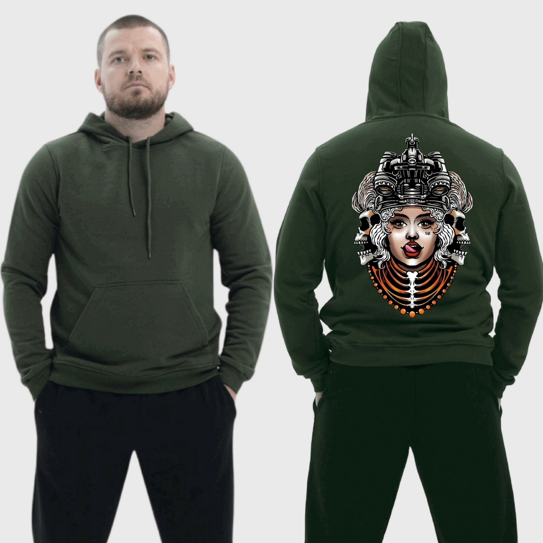 Чоловічий легкий худі з принтом Sunset Goons дівчина Калі індійська, Хакі