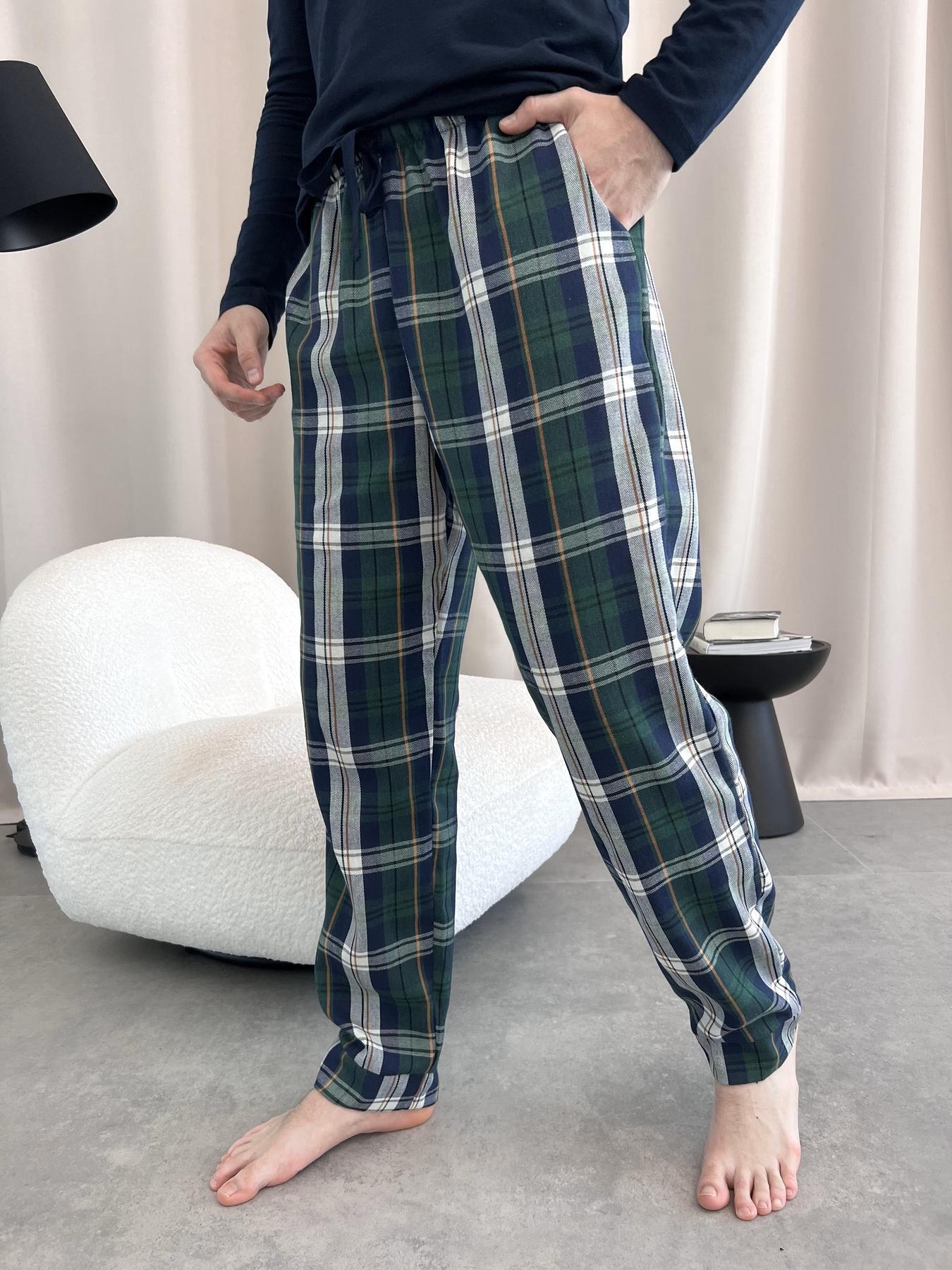 Чоловічі піжамні штани COSY в клітину синьо-зелені - фото 3