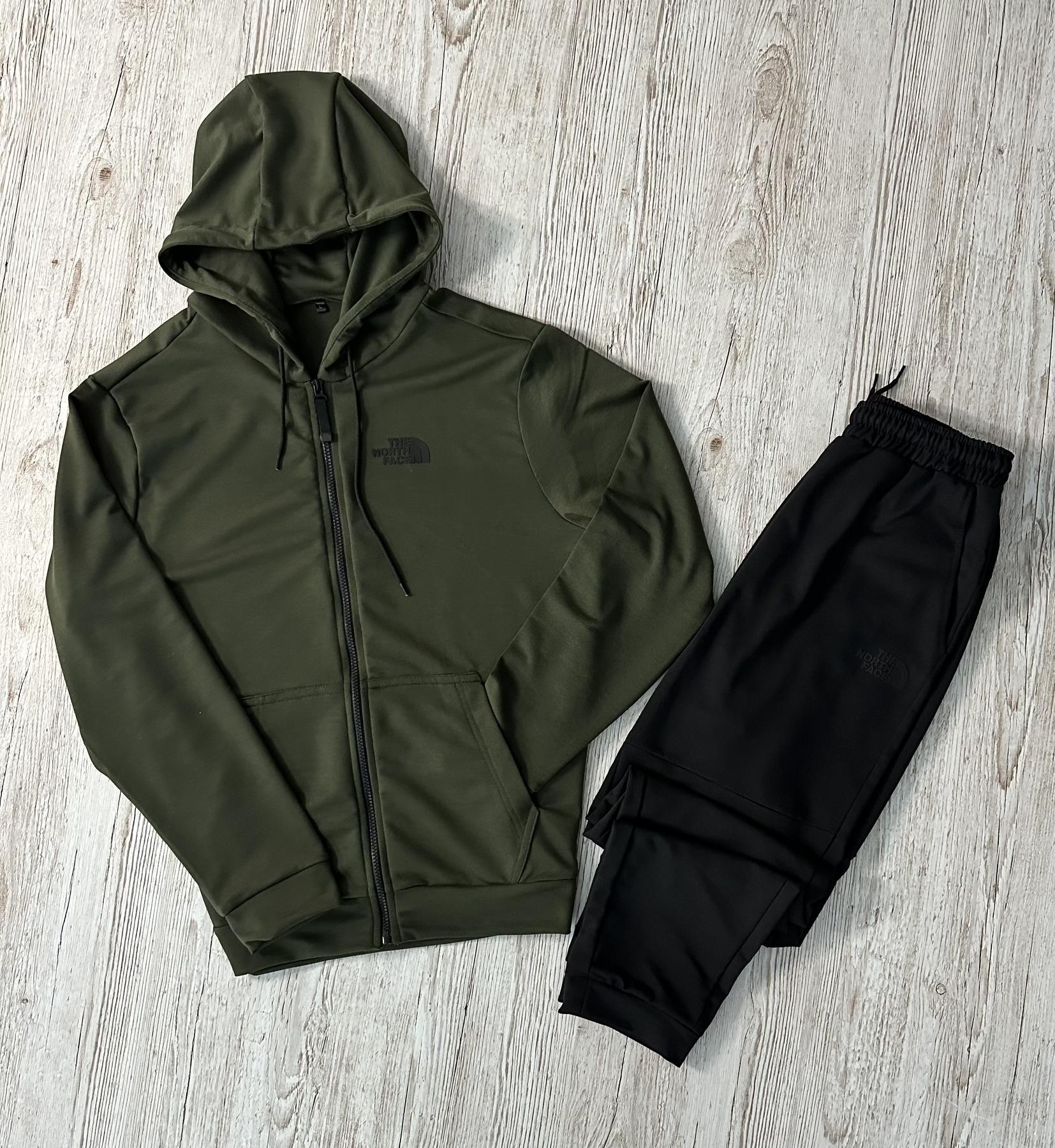 Демисезонный спортивный костюм The North Face кофта на молнии хаки + штаны (двонитка) + Футболка хаки The