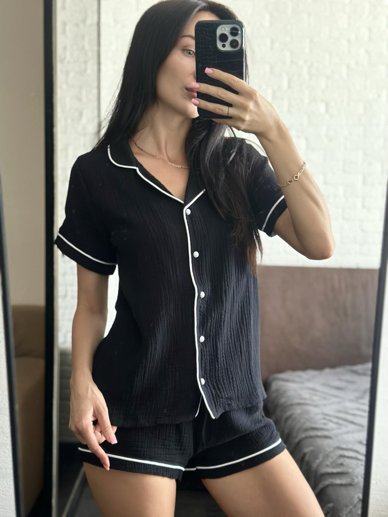 Муслінова піжама шорти та сорочка з кантом - фото 8