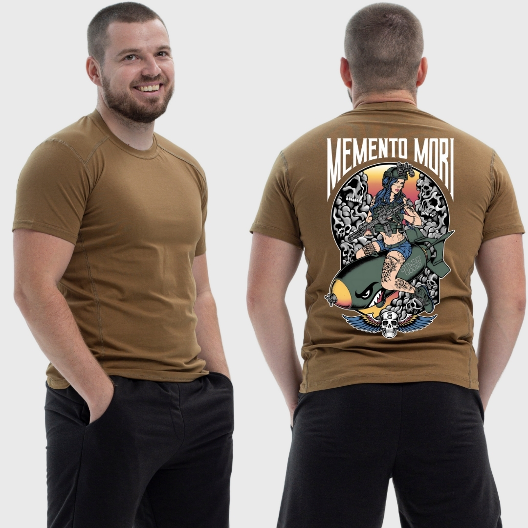 Чоловіча тактична футболка з принтом Sunset Goons дівчина на міні мементо морі, Койот