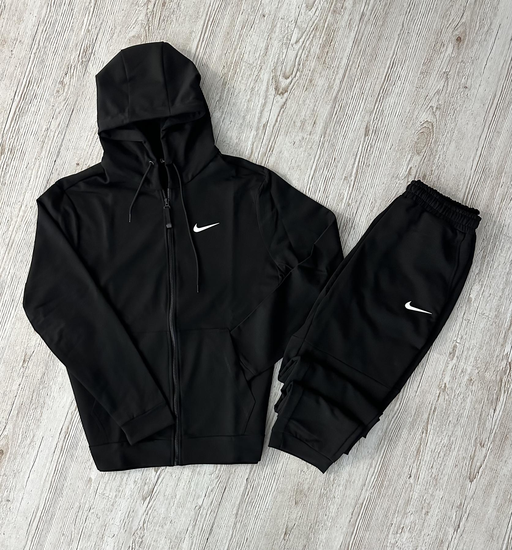 Демисезонный спортивный костюм Nike черная кофта на молнии + штаны (двонитка) + Футболка белая Nike мужской