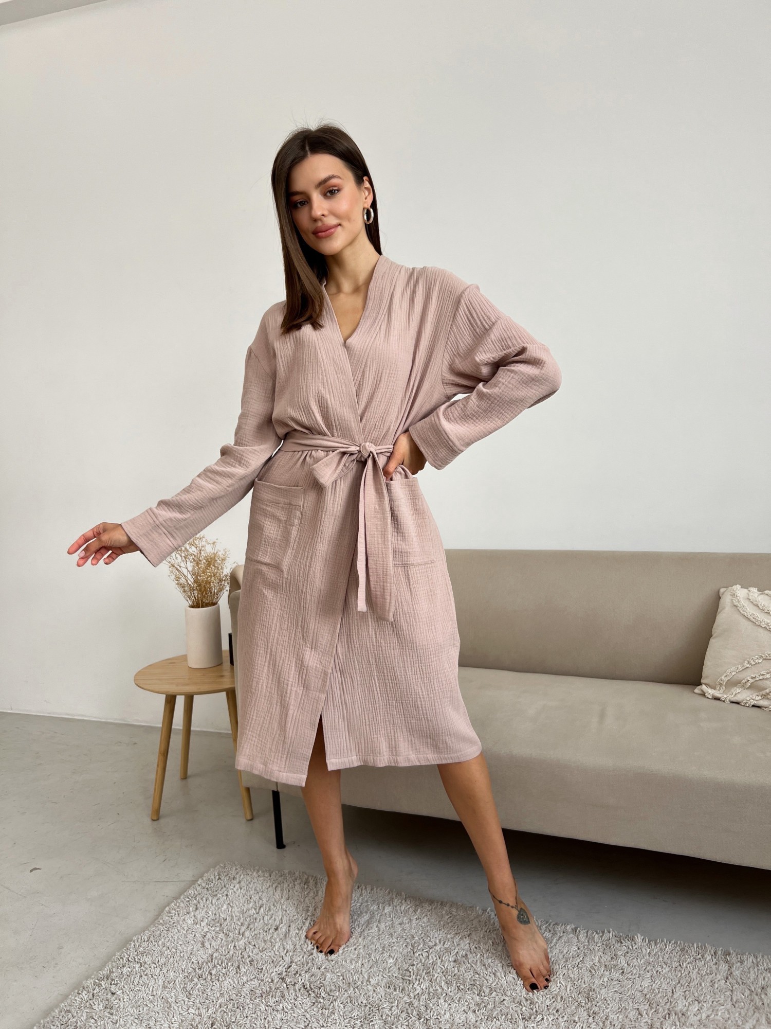 Жіночий халат COSY з мусліну довгий 2XL колір латте (P-M18L/XL)