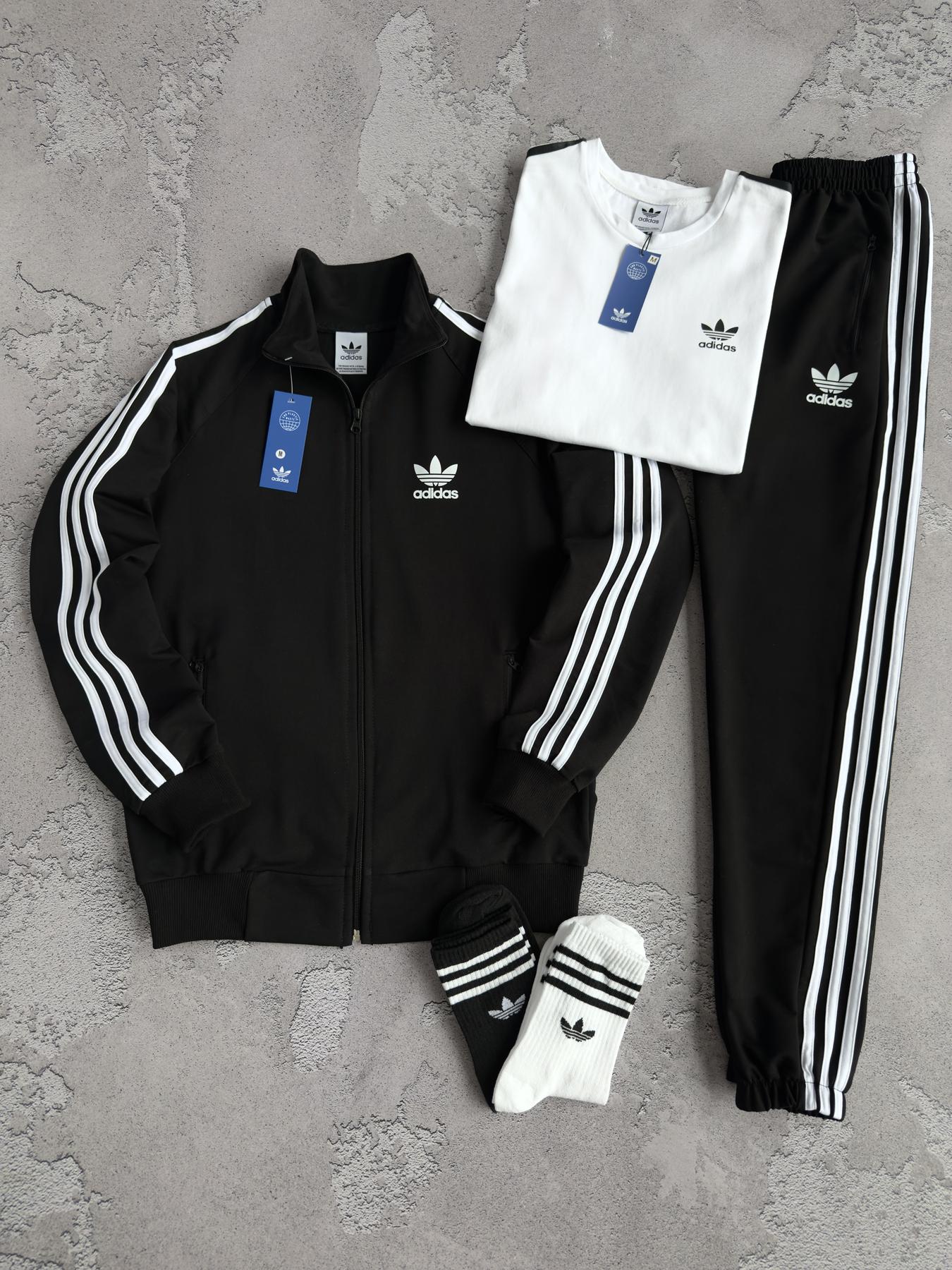 Набор Adidas кофта штаны футболка белая хлопковый всесезонный модный и красивый подарок подруге комплект