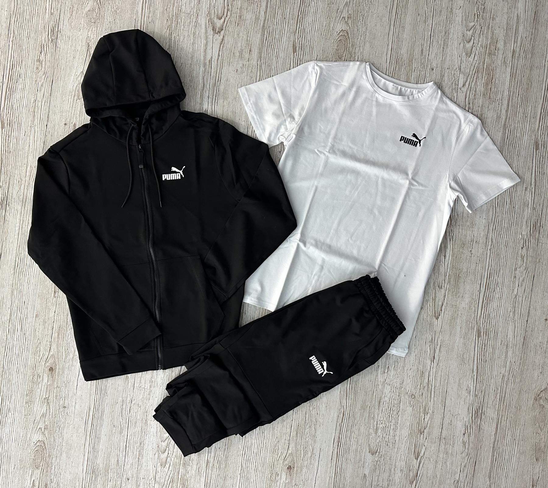 Демісезонний спортивний костюм Puma чорна кофта на змійці + штани (двонитка) + Футболка біла Puma + Жилетка + Шкарпетки 2 пари