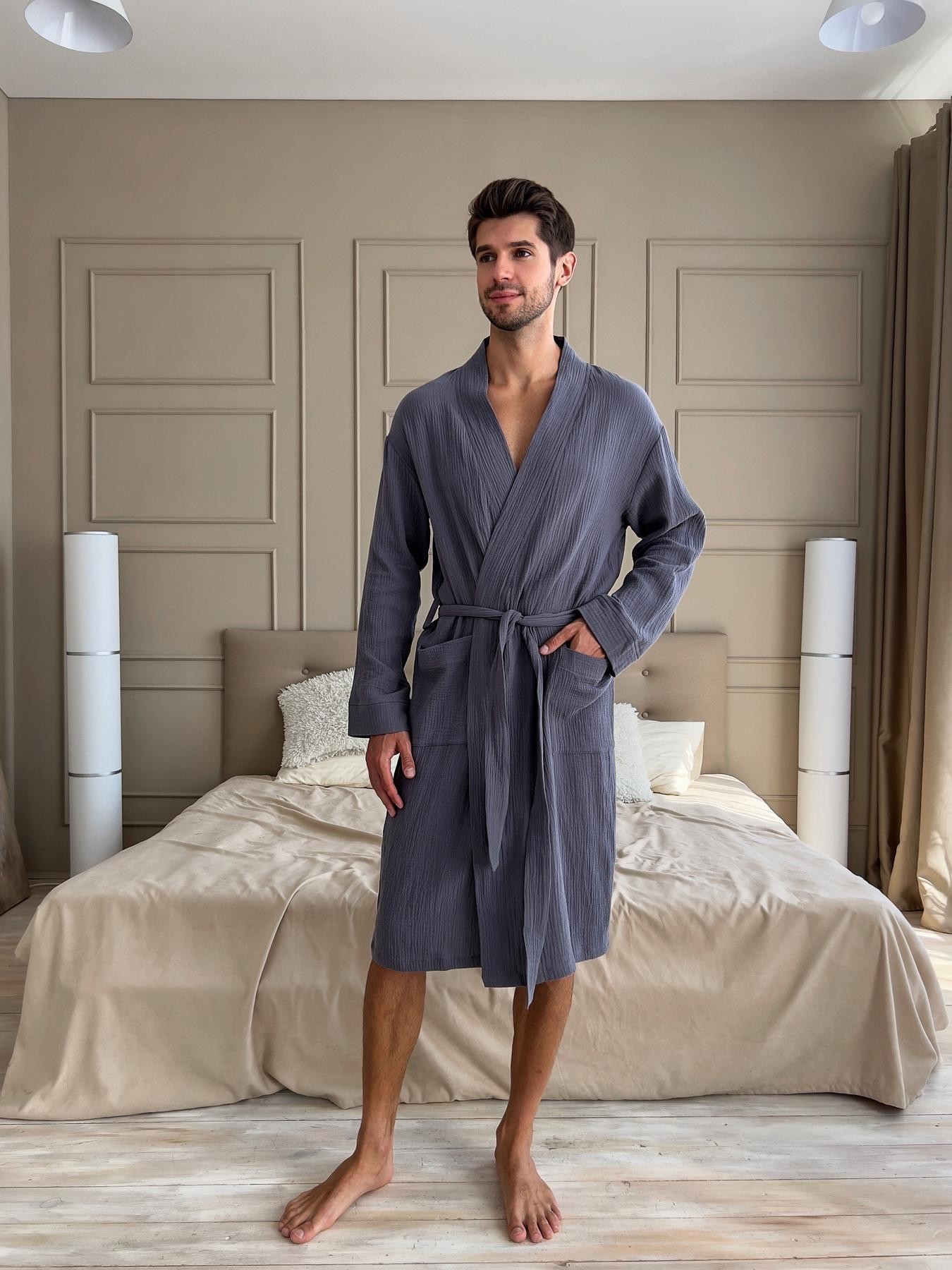 Чоловічий мусліновий халат Estet від COSY розмір XL темно-сірий (P-M50/XL)