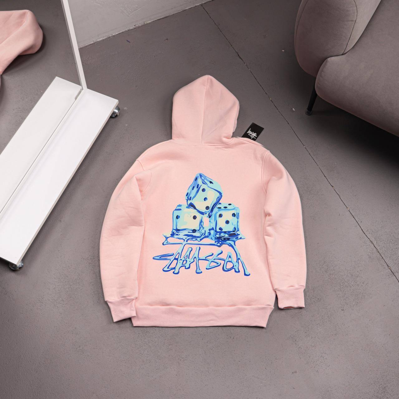Худи STUSSY- ICE флис мужское розовое всесезонное на флисе с капюшоном для ежедневных образов