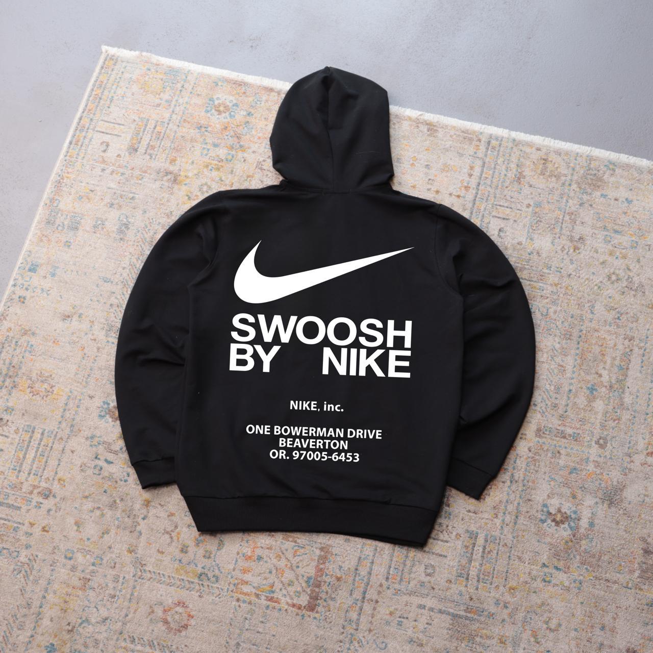 Худи NIKE-SWOOSH осень мужское черное двунитка модное и трендовое с капюшоном на каждый день