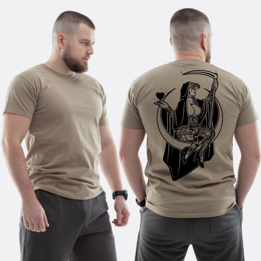 Чоловіча класична футболка з принтом Sunset Goons дівчина на місяці серце коса смерть , Бежевий