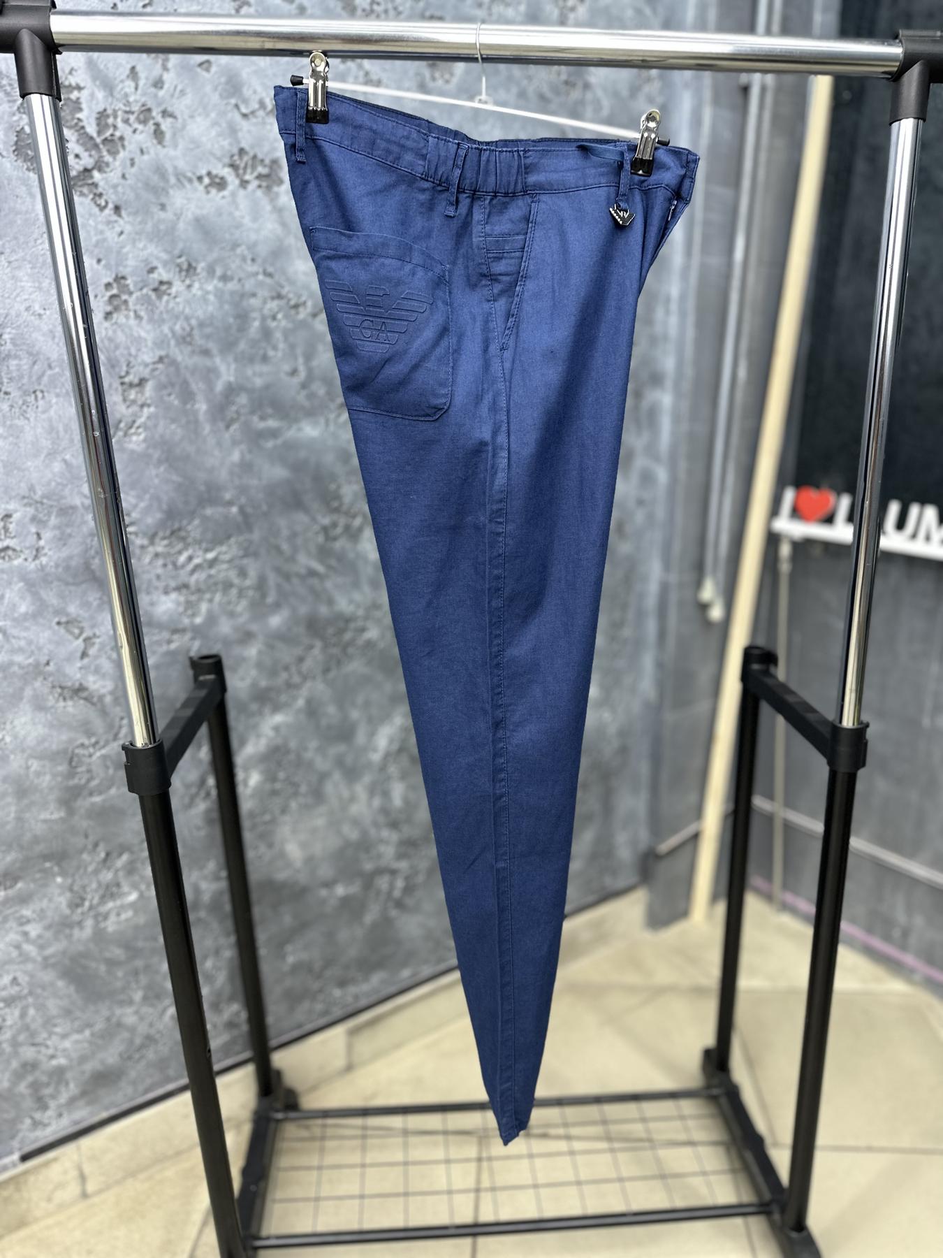 Штаны Armani (льон) мужские льняные синие всесезонные модные и базовые в стиле casual брюки