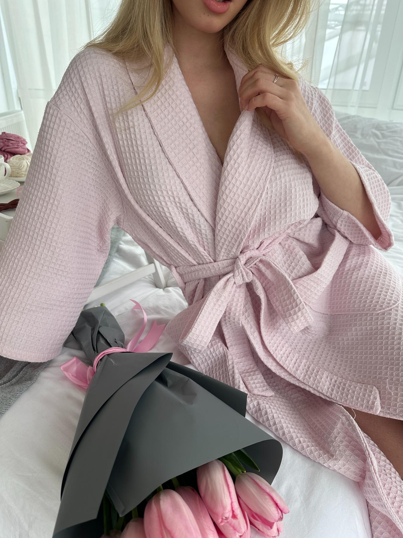 Вафельний халат COSY Жіночий шаль світло ліловий - фото 2