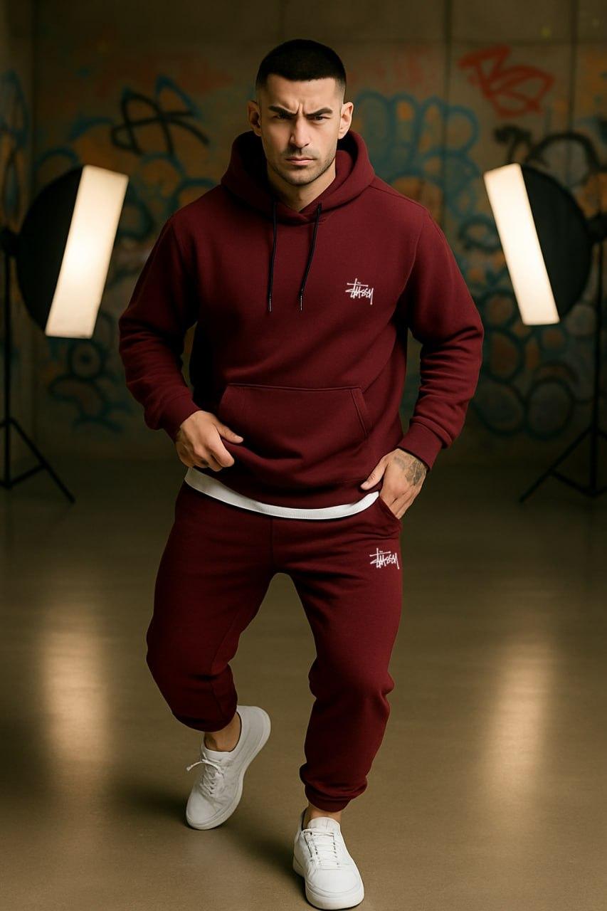 Зимовий комплект худі Stussy бавовняний практичний та повсякденний у стилі casual костюм
