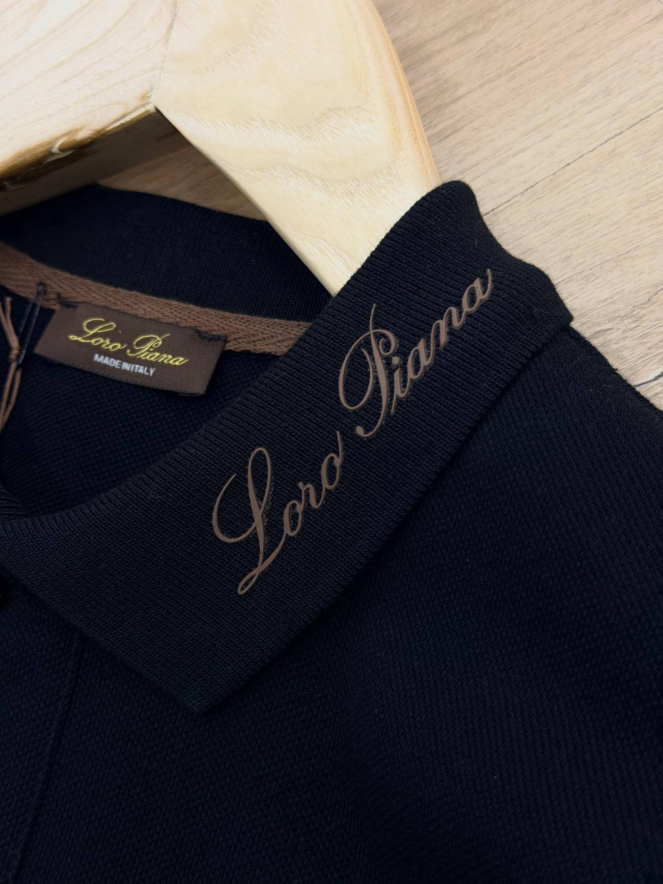 Поло Loro Piana піке чоловіче бавовняне чорне літнє актуальне з коротким рукавом теніска з коміром
