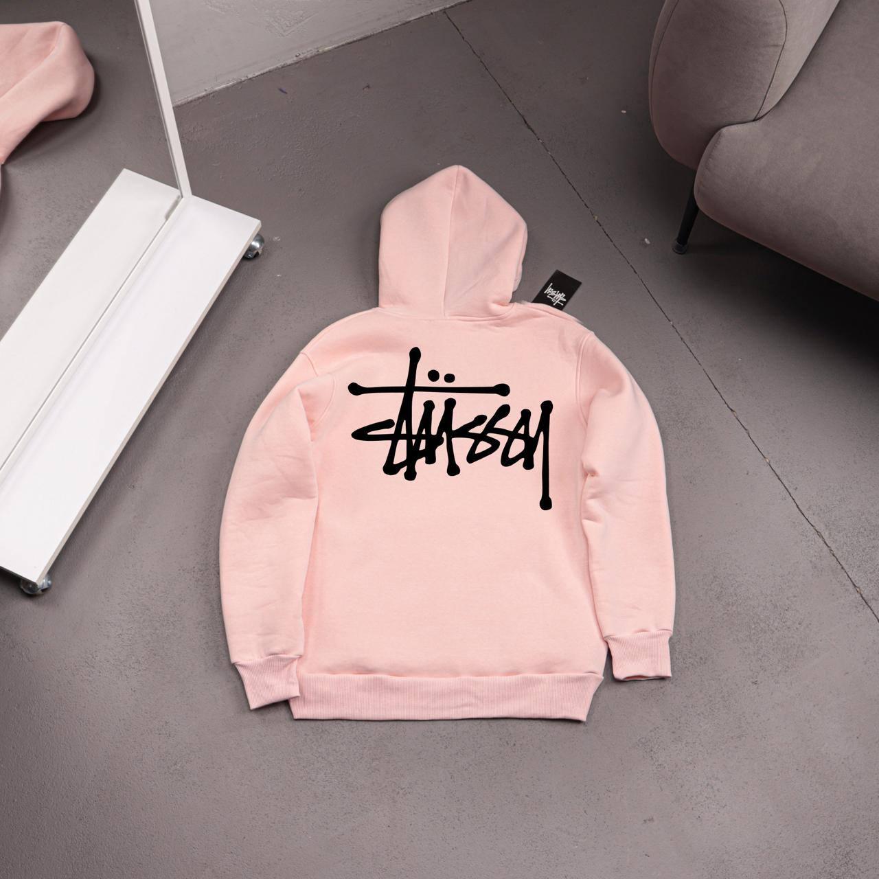 Худи STUSSY-BASIC флис мужское розовое всесезонное стильное и универсальное с капюшоном на прогулку