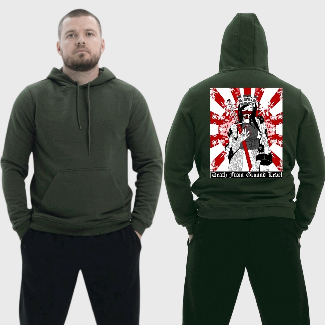 Чоловічий легкий худі з принтом Sunset Goons дівчина оні катана, Хакі