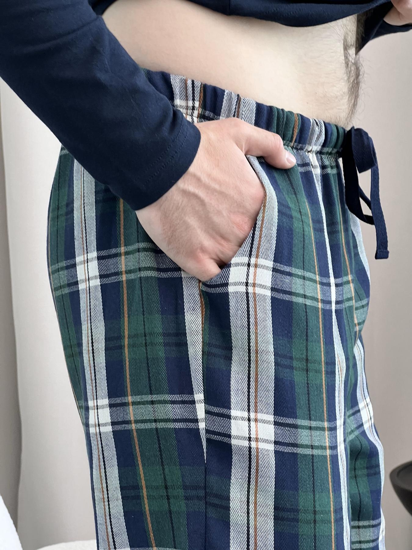 Чоловічі піжамні штани COSY в клітину синьо-зелені - фото 2