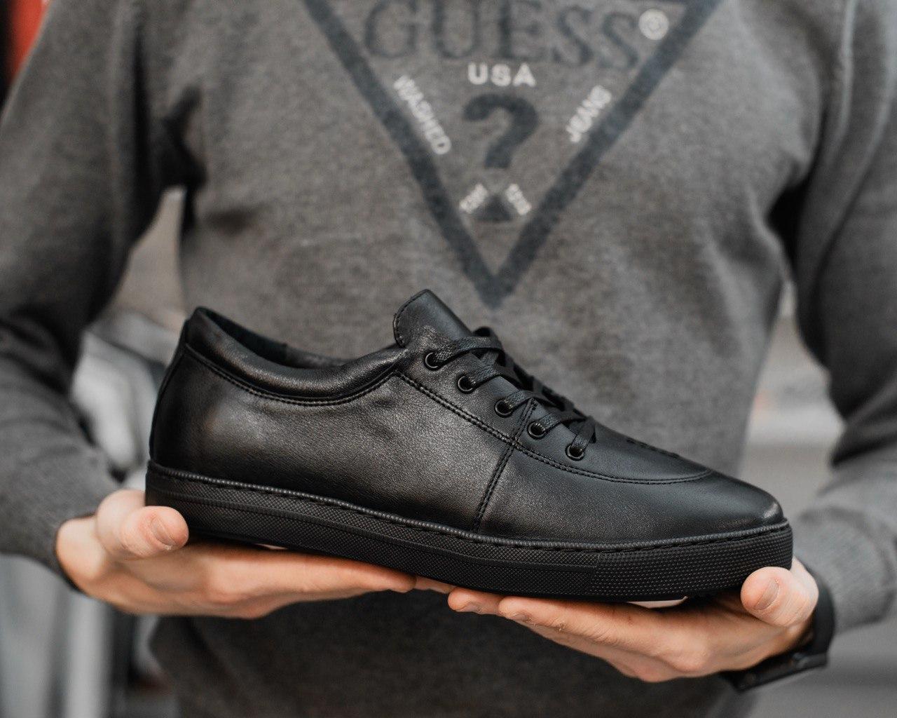 Черные кожаные мужские кеды мужская обувь на весну Sam Чорні шкіряні ...