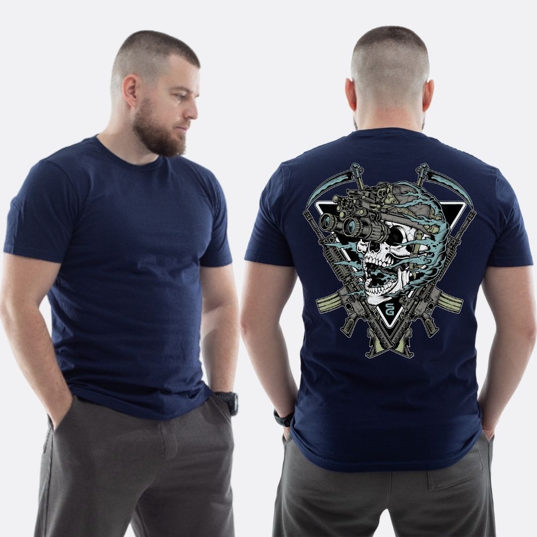 Чоловіча класична футболка з принтом Sunset Goons череп коси тепловізор , Темно синій