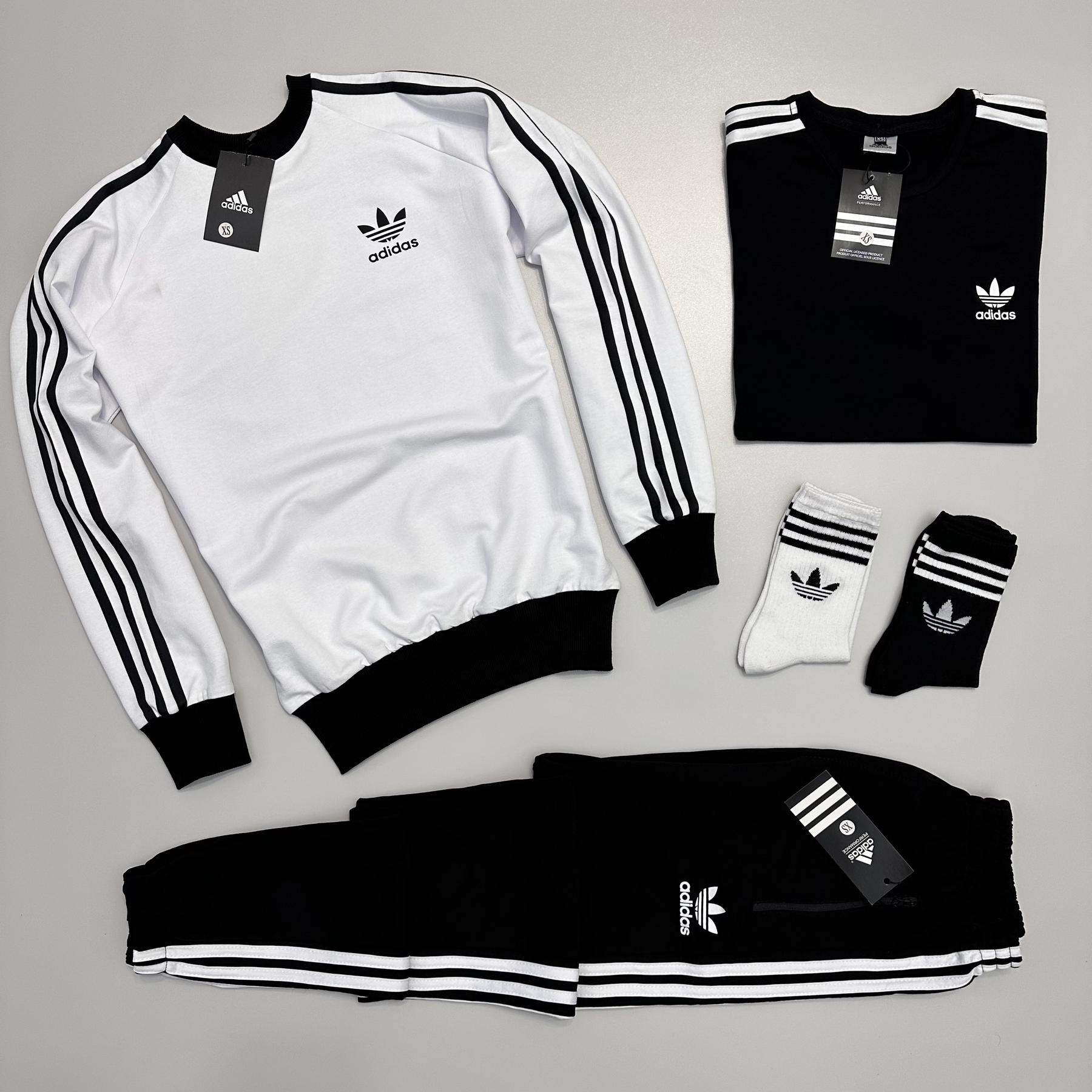 Набор Adidas свитшот белый штаны футболка хлопковый всесезонный стильный и актуальный подарок подруге комплект
