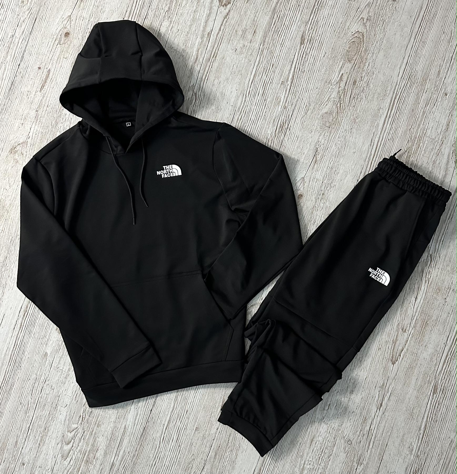 Демисезонный спортивный костюм The North Face черный худи + штаны (двонитка) + Футболка белая The North Face