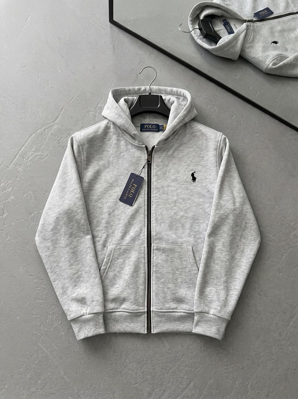 Зіпер Сірий POLO Ralph Lauren - демісезон тринитка на блискавці з вишивкою для чоловіків кофта з капюшоном