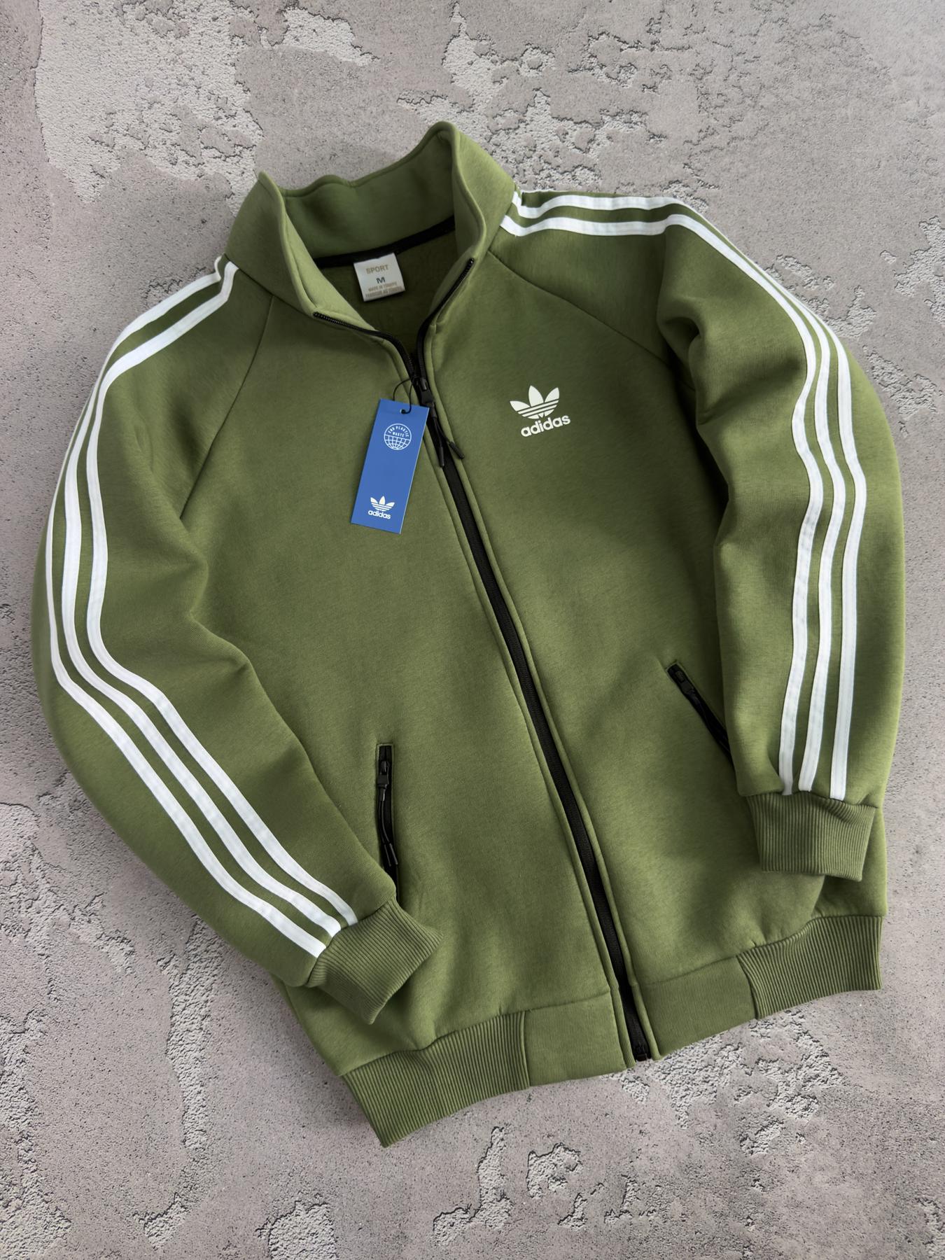 Зима кофта Adidas унисекс хлопковая цвета хаки трикотажная для путешествий реглан джемпер