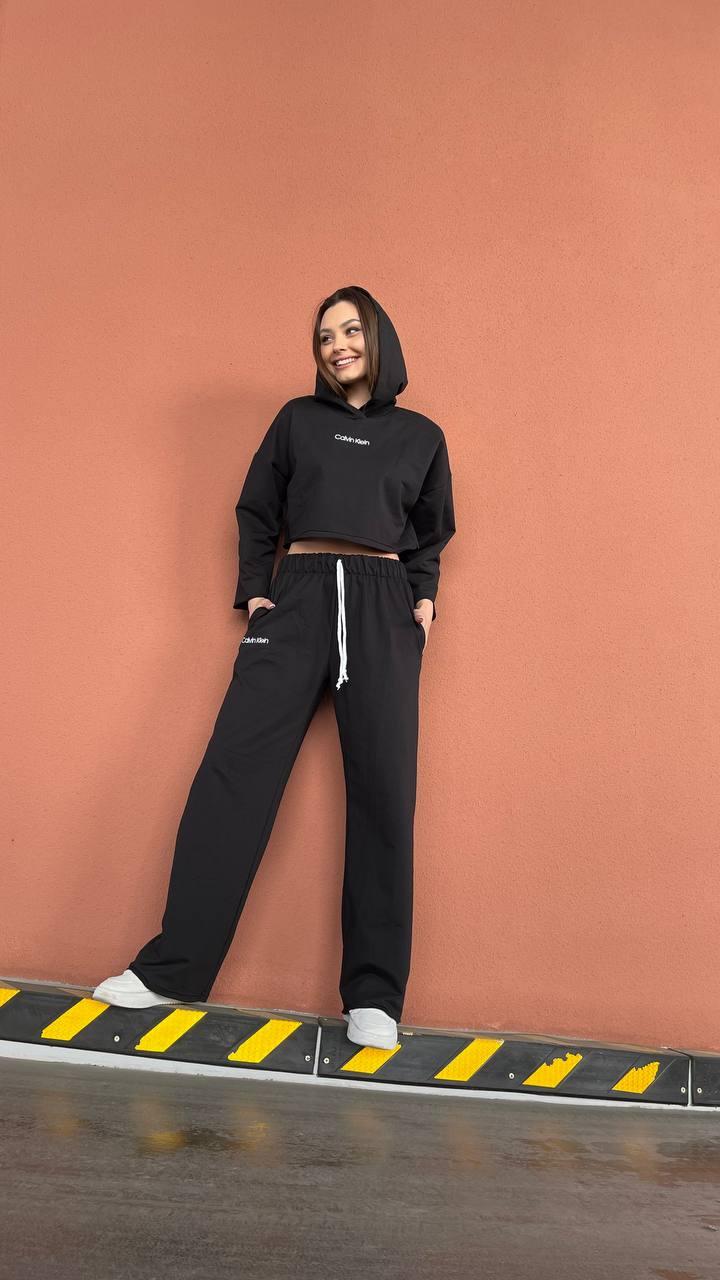 Жіночий Спортивний костюм, колір чорний,розміри XS двонитка демісезонний з капюшоном комплект кофта та штани
