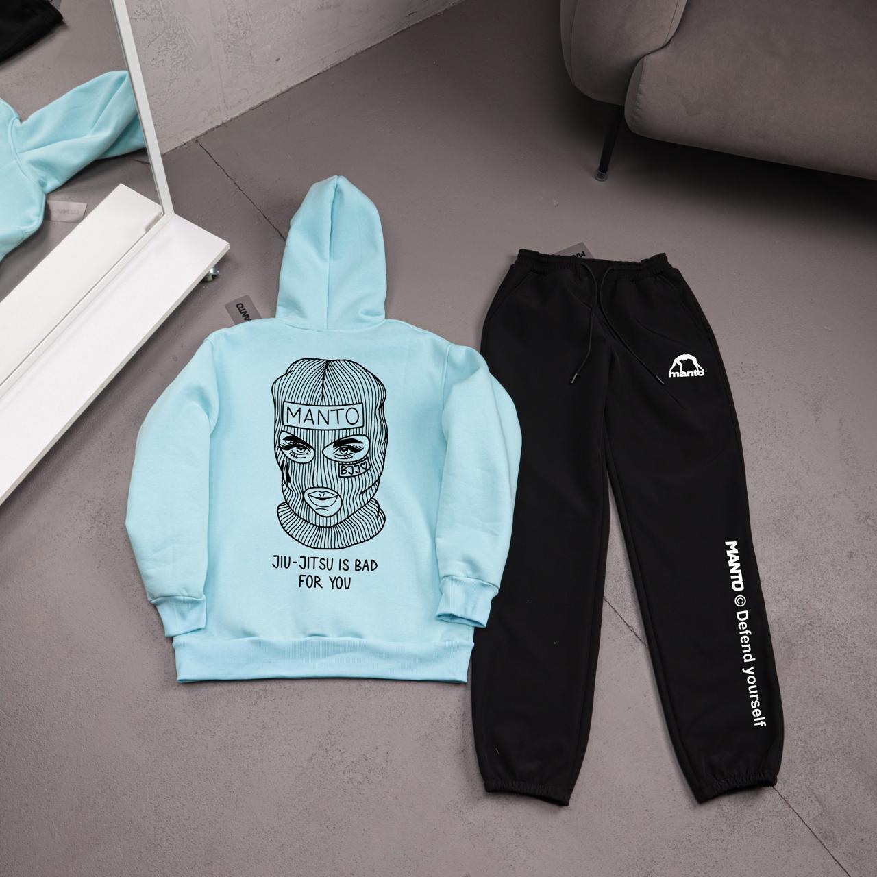 Комплект худи бирюза флис+штаны софт шел утепленные BALACLAVA зимний удобный на флисе с капюшоном костюм