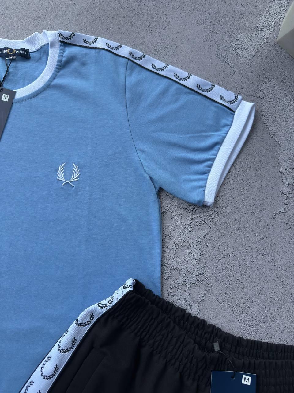 Набор Fred Perry футболка черные шорты унисекс хлопковый всесезонный оригинальный и модный с вышивкой комплект