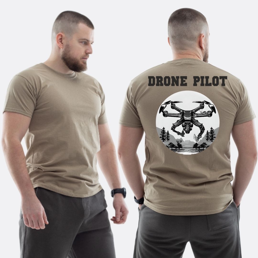 Чоловіча класична футболка з принтом Drone pilot FPV дрон з гранатою скид , Бежевий