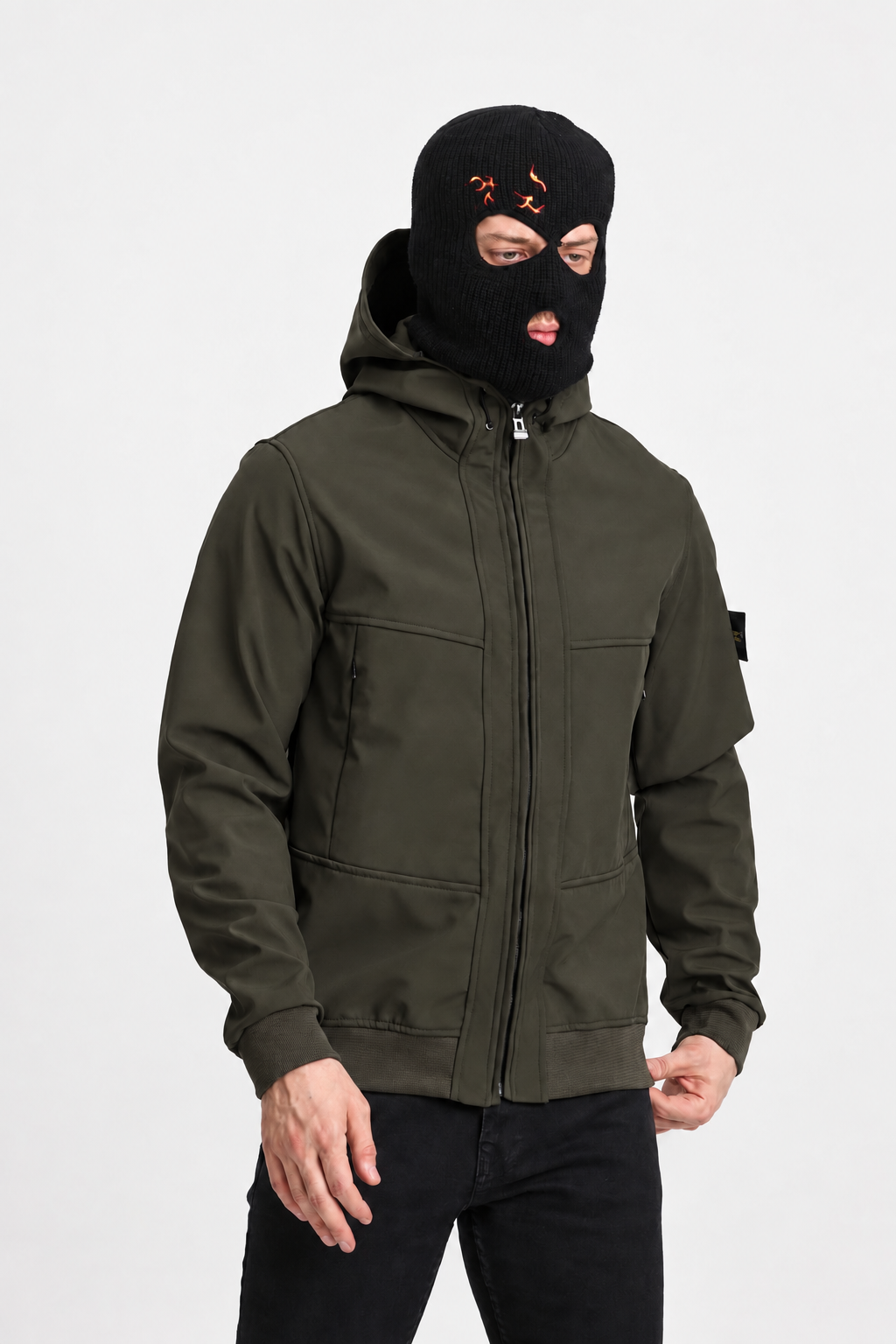 Куртка softshell осень / весна Stone Island мужская цвета хаки удобная и базовая на молнии на подарок ветровка