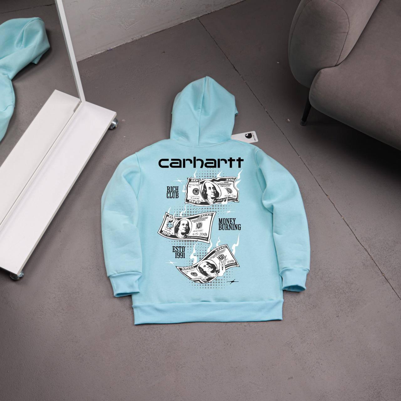 Худи бирюза Carhartt MONEY - флис мужское всесезонное модное утепленное с капюшоном для ежедневных образов