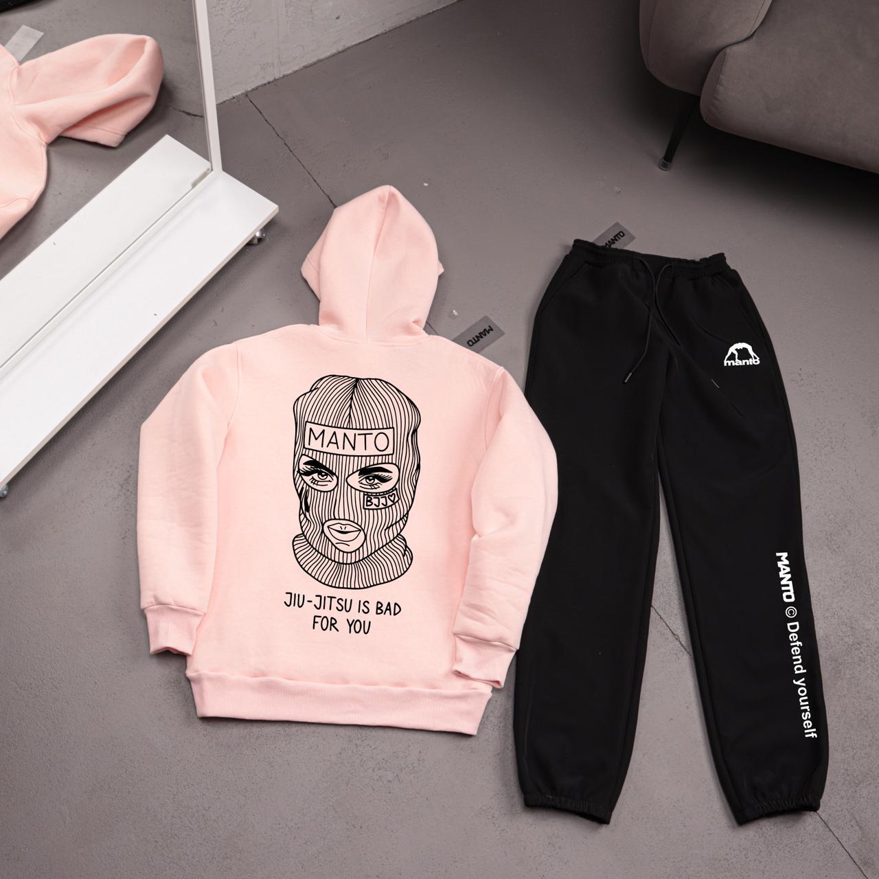 Комплект худи флис+штаны софт шел утепленные BALACLAVA розовый зимний удобный и молодежный с капюшоном костюм