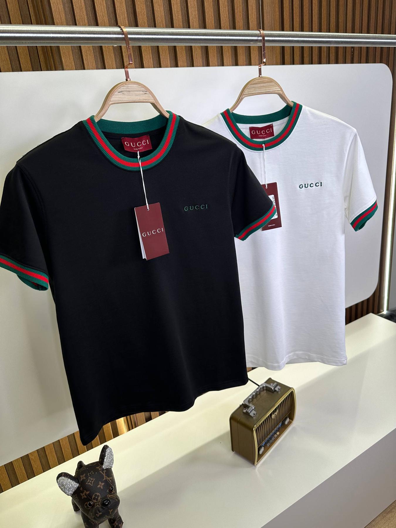 Футболка Gucci мужская хлопковая черная летняя повседневная с коротким рукавом прямого кроя тенниска
