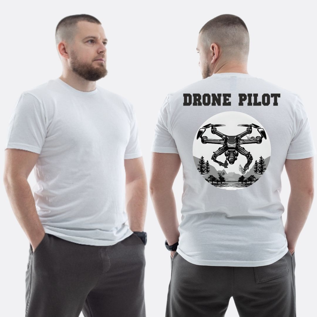 Чоловіча класична футболка з принтом Drone pilot FPV дрон з гранатою скид , Білий