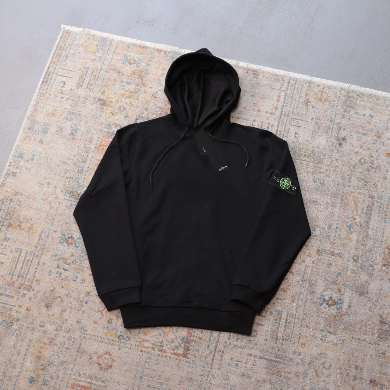 Худи Stone Island-патч осень мужское черное двунитка актуальное с капюшоном для отдыха