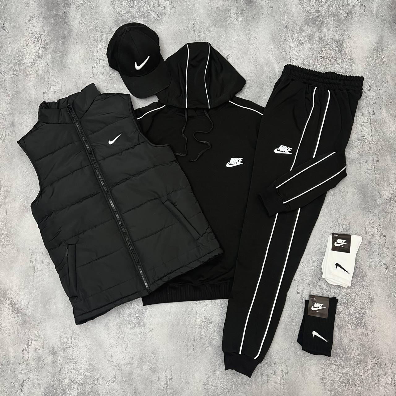Комплект Спортивный костюм Nike с кантами+Жилетка + Кепка (2 пари носков в подарок) трикотажный всесезонный