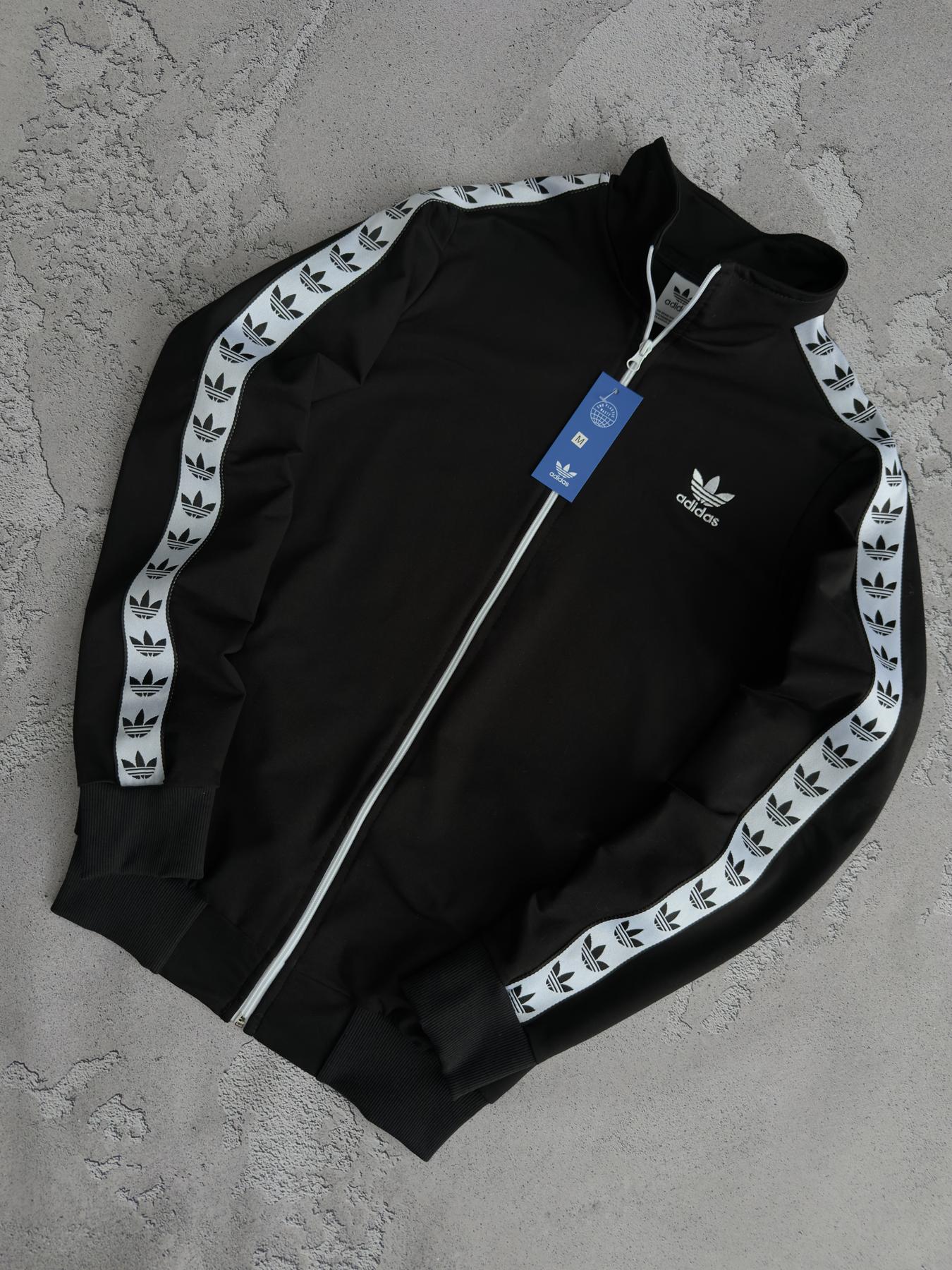 Кофта Adidas лампас унисекс хлопковая черная демисезонная качественная трикотажная на молнии для города реглан