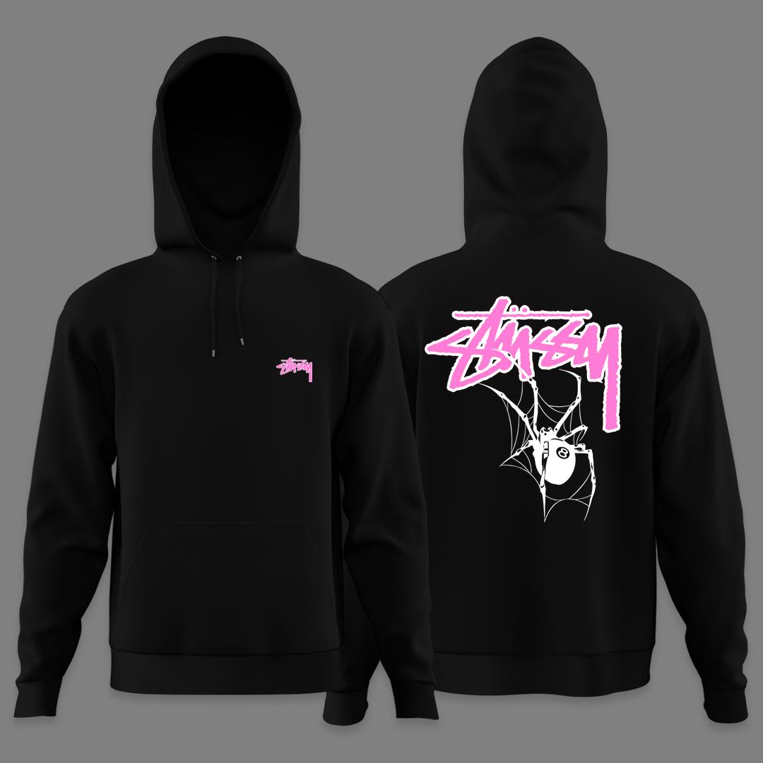 Чоловічий худі на флісі Стуссі павук рожевий / Stussy spider pink