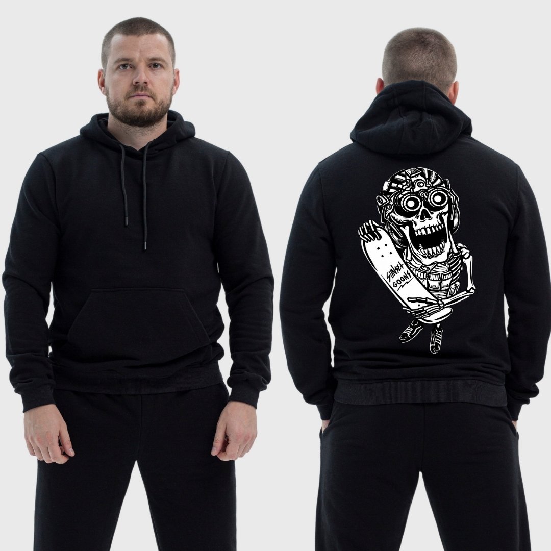 Чоловічий легкий худі з принтом Sunset Goons скелет зі скейтом, Чорний
