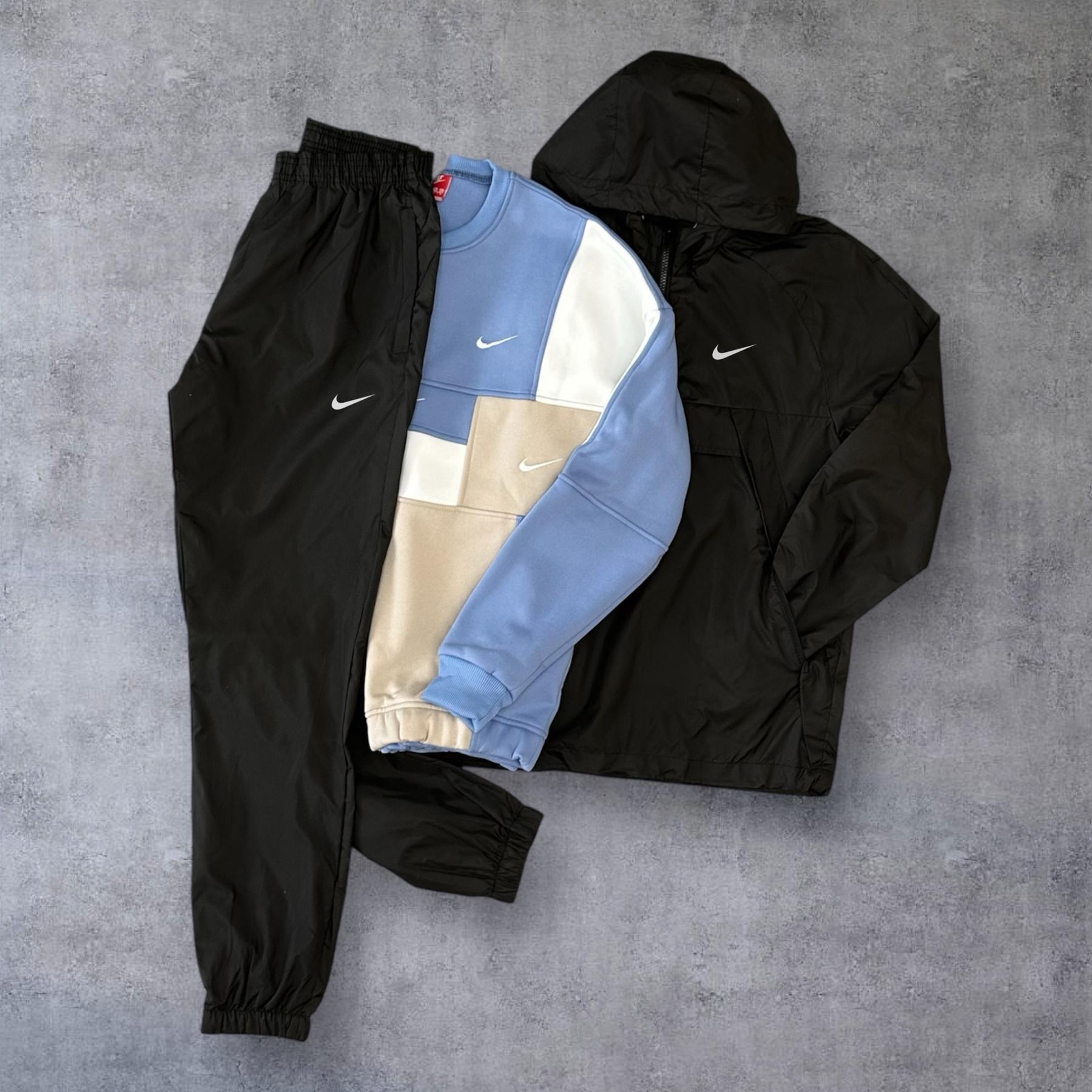 Спортивный костюм Nike анорак + свитшот Nike в подарок черный плащевка демисезонный с вышивкой с капюшоном