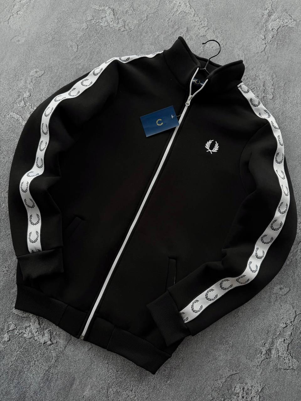 Зима кофта Fred Perry унисекс хлопковая черная модная и актуальная на молнии в уличном стиле реглан джемпер