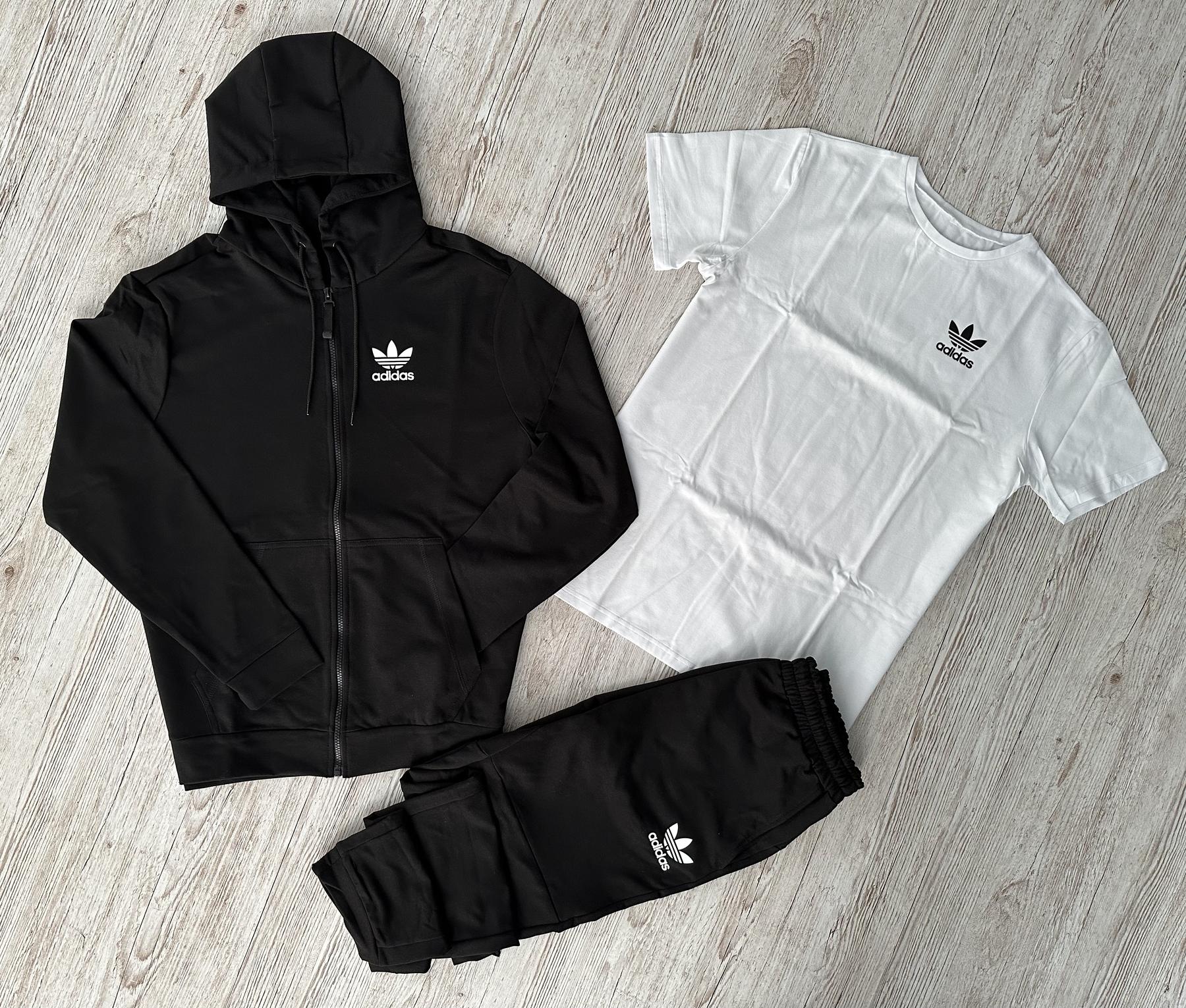 Демісезонний спортивний костюм Adidas чорна кофта на змійці + штани (двонитка) + Футболка біла Adidas + Жилетка + Шкарпетки 2