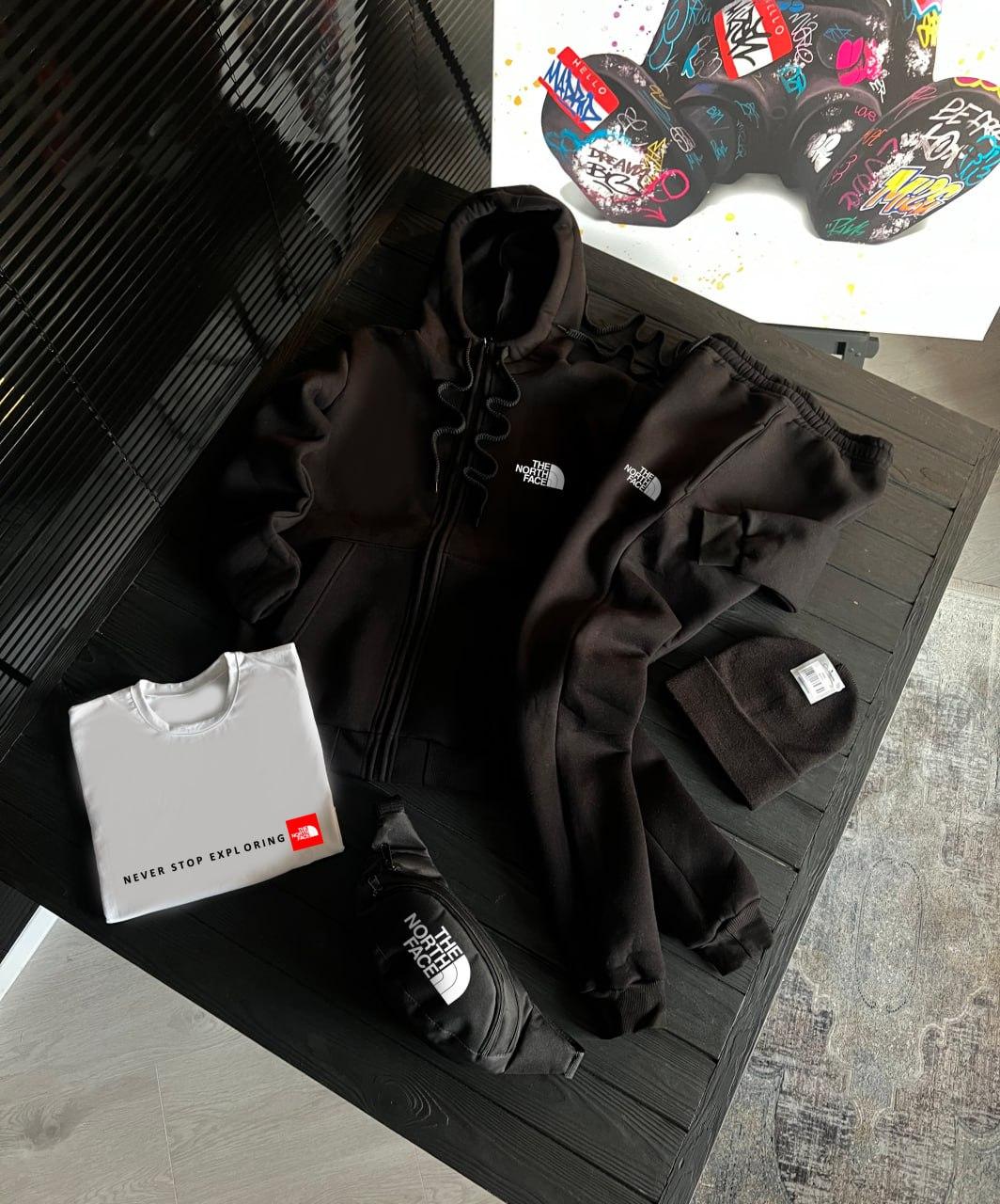 Комплект Зимний зип сет с шапкою The North Face хлопковый на молнии для поездок за город костюм