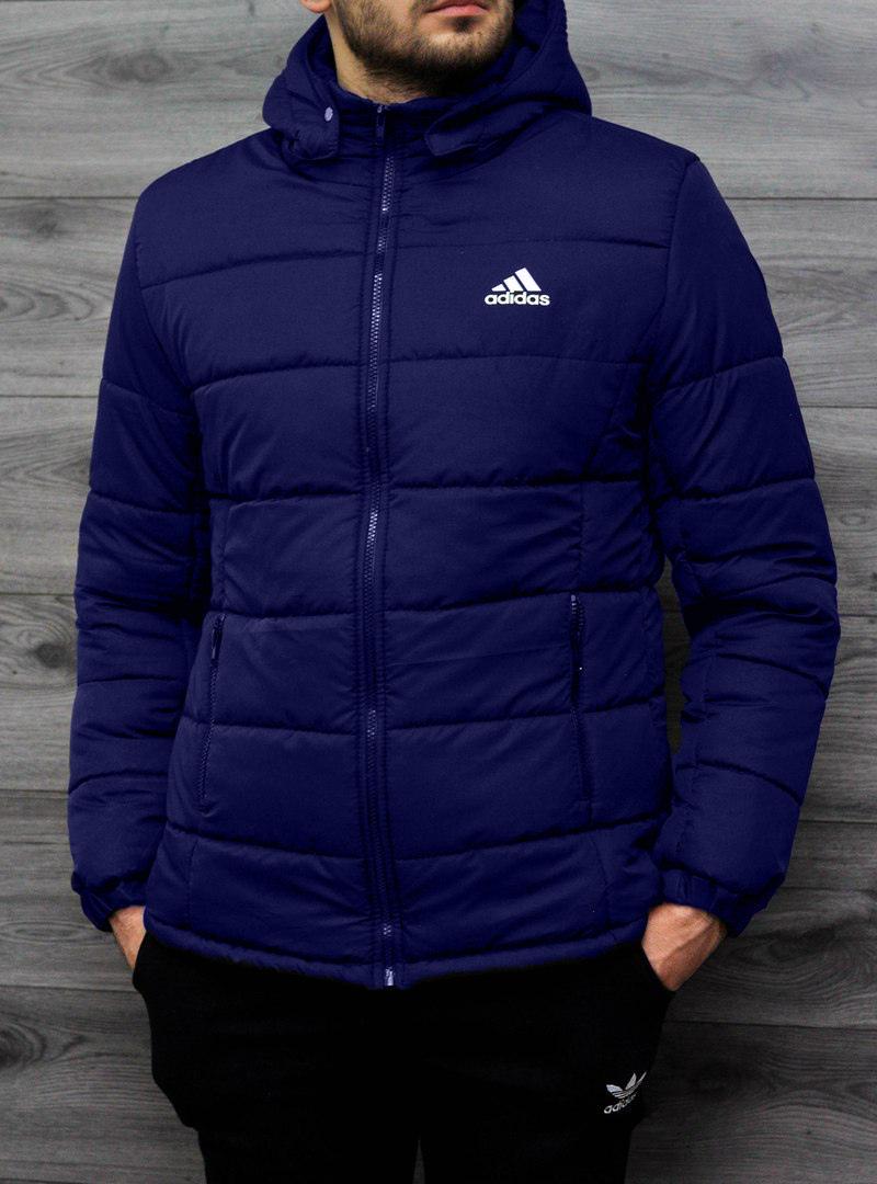 Куртка Adidas Windproof Т. мужская синяя плащевка зимняя повседневная на молнии укороченная верхняя одежда