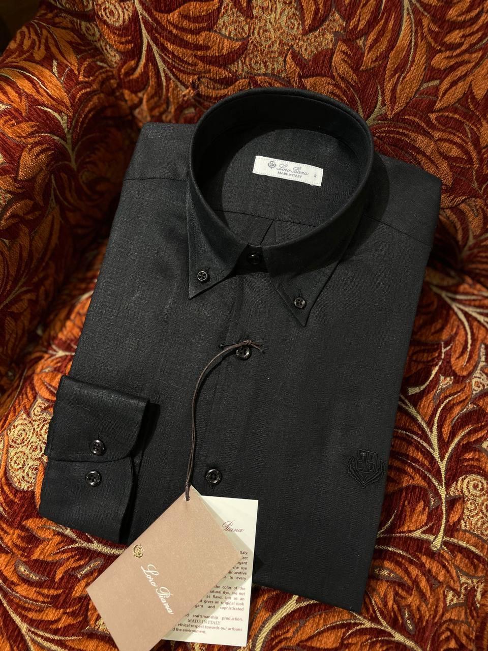 Рубашка льон на длинный рукав Loro Piana мужская льняная черная качественная и практичная для города