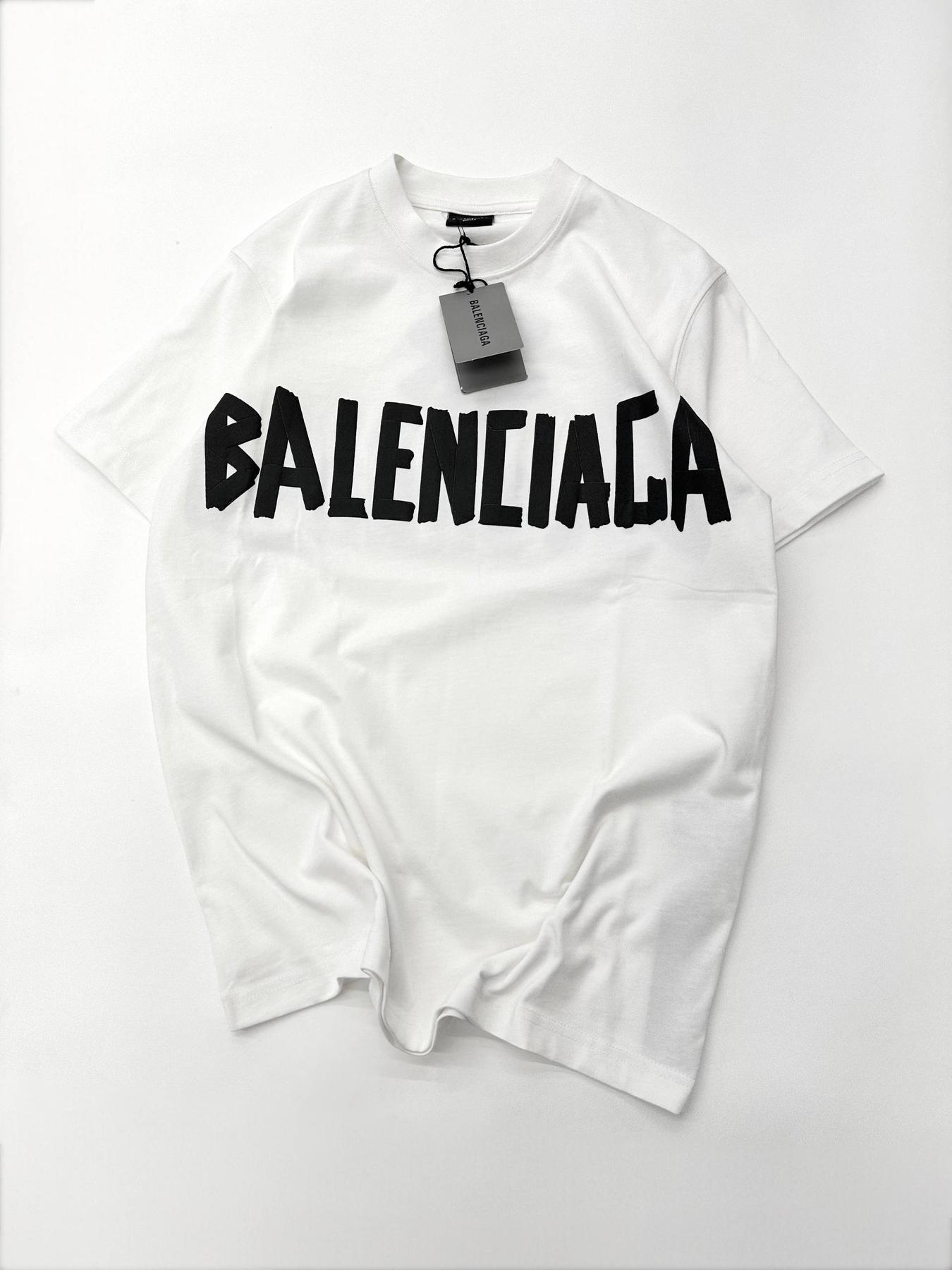 Футболка Balenciaga чоловіча бавовняна біла літня якісна з коротким рукавом прямого крою теніска