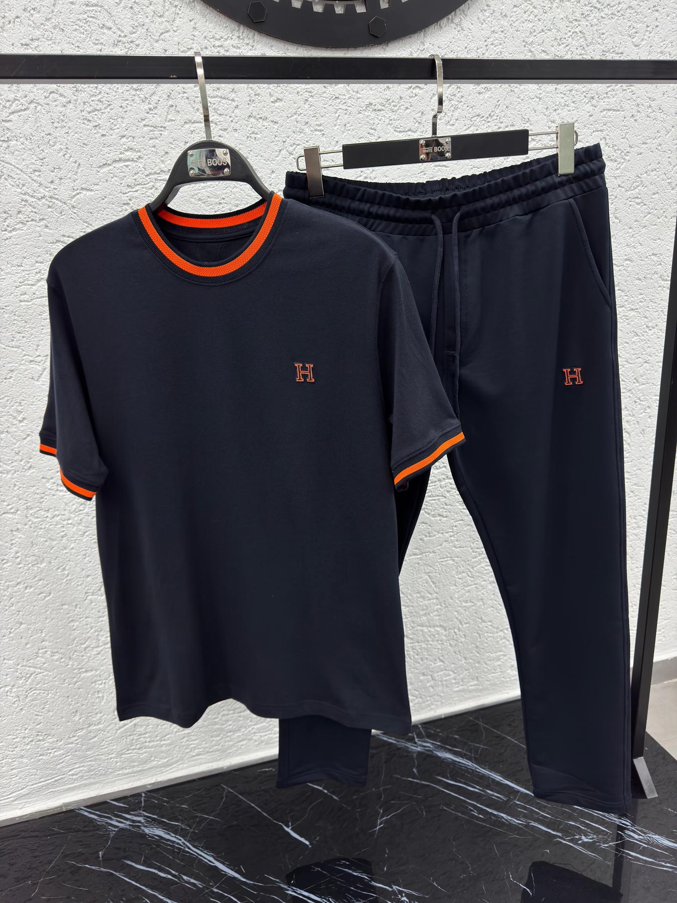 Футболка Hermes (темно синий) мужская хлопковая летняя модная с коротким рукавом прямого кроя тенниска