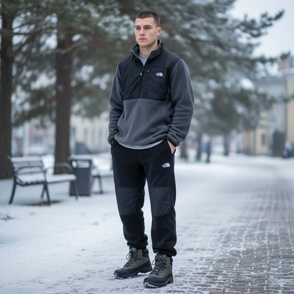 Флисовый костюм The North Face графит (анорак) + штаны The North Face (вставки с плащевки) зимний комплект